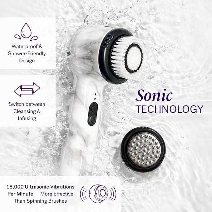 Michael Todd Beauty Soniclear Allure 2026 Readers Choice Winner Sonic (no Rotating) Facial Cleansing + Exfoliation Brush for Men/Women, Antimicrobial Protected Bristles, 4 speeds, Serum Infusion Head