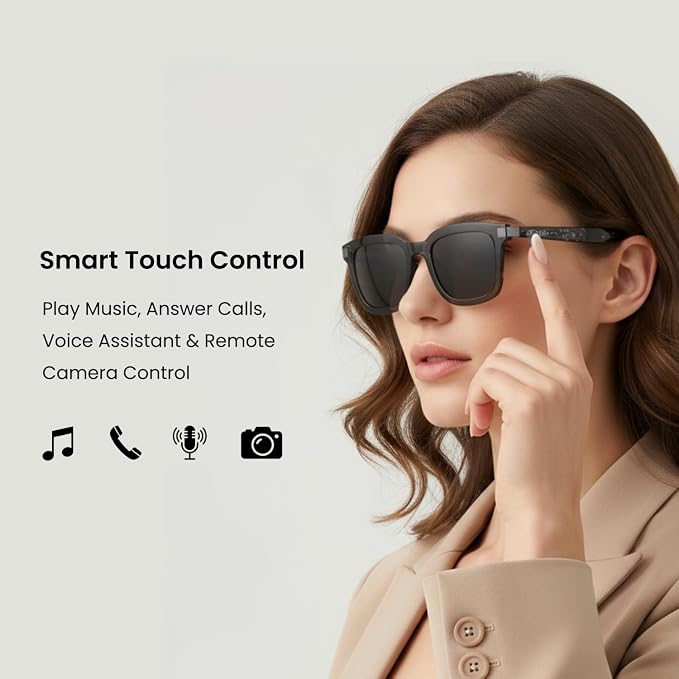 DPVR G2 Smart Glasses Bluetooth Sunglasses with Speakers – Touch Control Bluetooth Glasses for Men & Women, UV400, IPX4