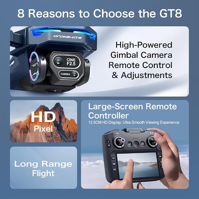FPV Drone with HD Camera for Adults, RC Drones with 5 Inch LCD Screen on Controller, Brushless Motor, Follow Me, Auto Return, Waypoint Fly, Foldable RC Quadcopter with SD Card & 2 Batteries & Portable Carrying Case, Under 250g Indoor Outdoor Aerial Pho...
