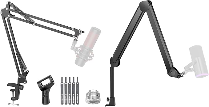 InnoGear Mic Stand Set, Boom Arm & Boom Arm with Cable Management Channels Height Riser for Blue Yeti FIFINE AM8 K669B HyperX QuadCast S SoloCast AT2020 Shure SM7B MV7 and Other Mics