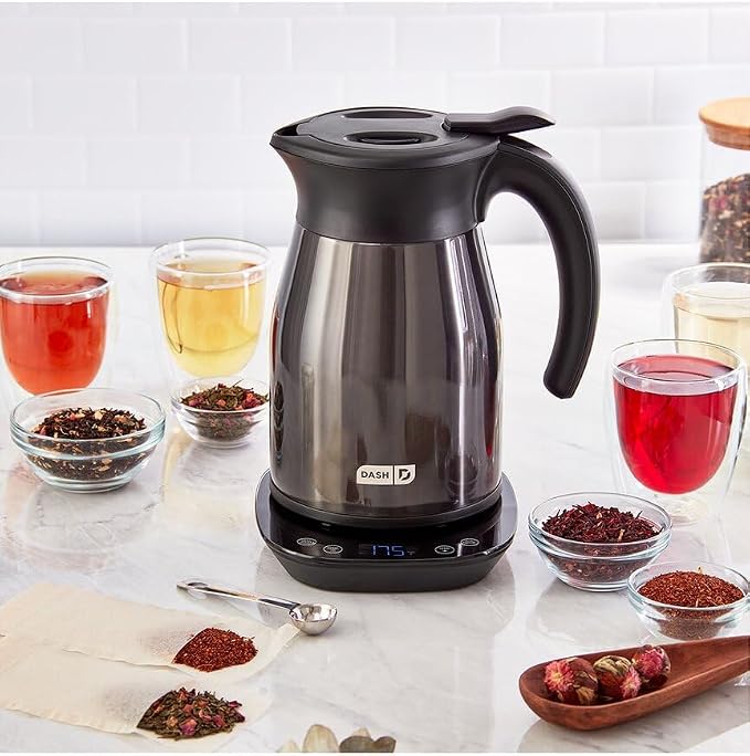 Dash Insulated Electric Kettle, 1.7L Stainless Steel Tea Kettle with Temperature Control, Keep Warm, Digital Display, Cool-Touch Exterior, Hot Water for Tea & Coffee, 1500W