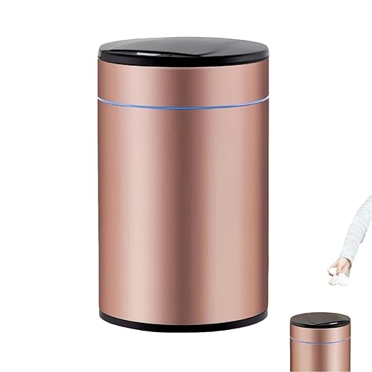 Garbage Can with Lid, Intelligent Sensor Opening and Closing, Small Garbage Can for Living Room, Bedroom, Kitchen and Bathroom (1, Rose Gold)