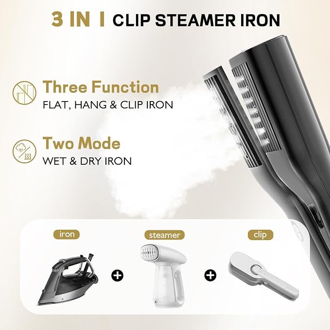 3 In 1 Travel Steamer Iron for Clothes, 900W Portable Clothing Garment Steamer, 0.9lbs Lightly, Travel Size, 10 Minutes of Continuous Steam, 120V Mini Handheld Clothes Steamer for Travel & Home