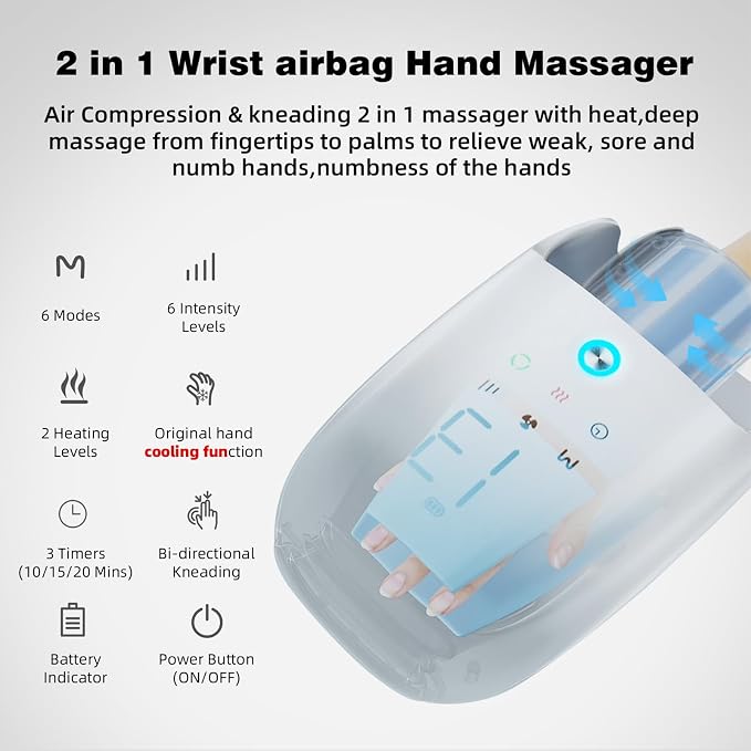 Hand Massager with Heat and Compression,Hand & Wrist Massager for Arthritis and Carpal Tunnel Pain Relief