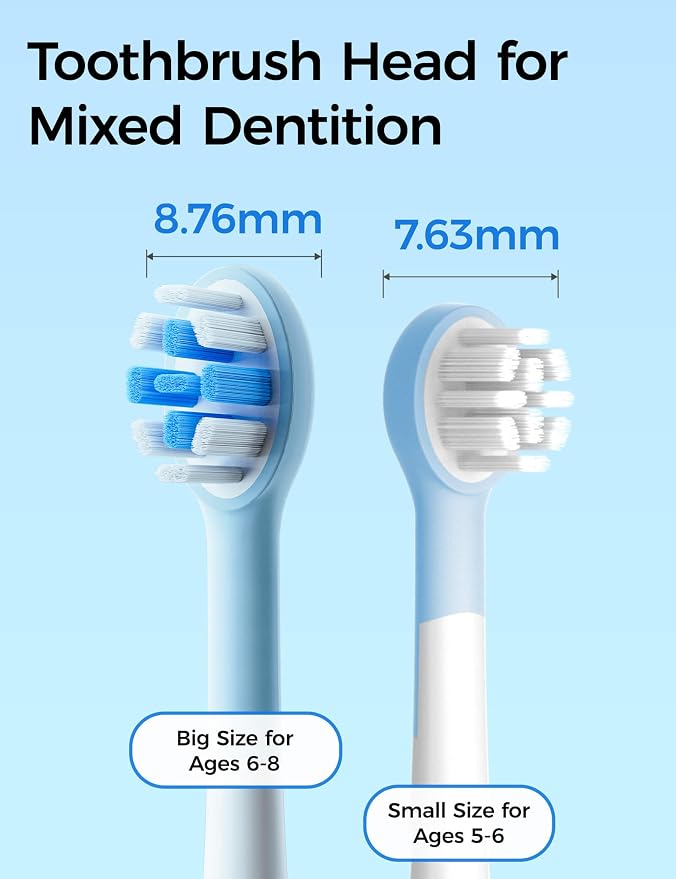 SEAGO Kids Electric Toothbrushes for Ages 5-8 with 2 Sizes Soft Brush Heads, Soft Silicone Handle, 2-Min Timer, IPX7 Waterproof, 35000VPM, Rechargeable 70 Day Battery Life with Charging Base (Blue)
