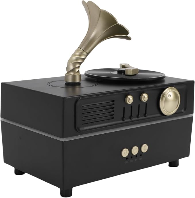 Retro Aromatherapy Humidifier, Unique USB Bluetooth Gramophone Style Vintage Oil Diffuser Cool Mist Machine for Home Relaxation and Bedroom Decor