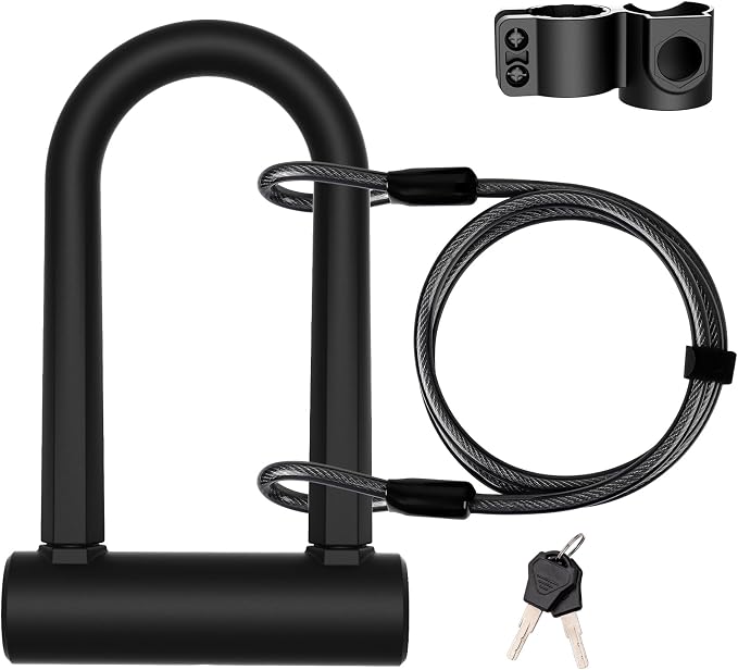 Bike U Lock Heavy Duty Bike Lock Bicycle U Lock, 16mm Shackle and 4ft/6ft Length Security Cable with Sturdy Mounting Bracket for Bicycle, Motorcycle and More