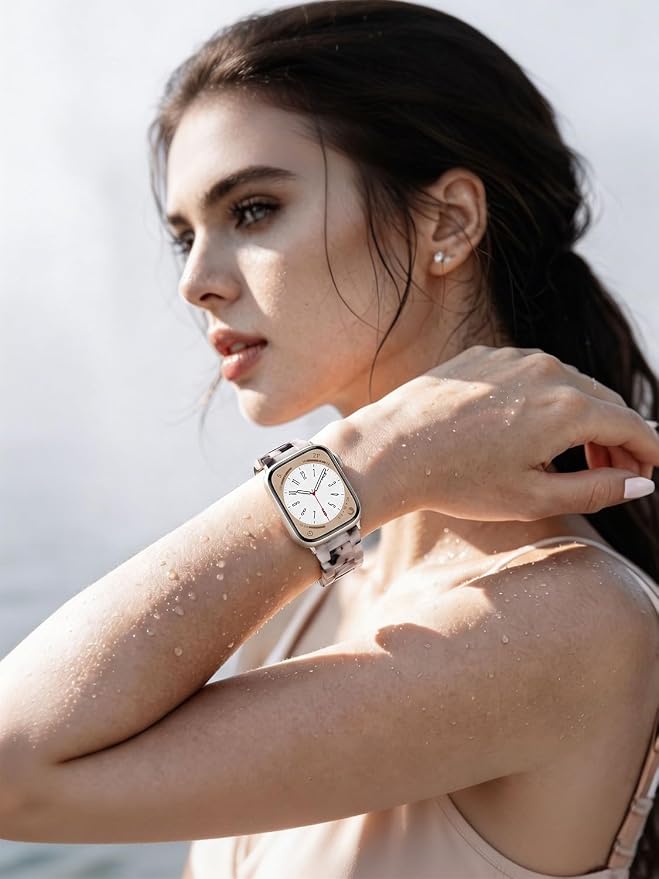 V-MORO Resin Bands Compatible with Apple Watch Series 11/10 Band 40/41mm Lightweight Fashion Jewelry Strap Bracelet for iWatch Series SE/9/8/7/6/5/4/3/2/1(Black Tortoise Stone,38/40/41/42mm)