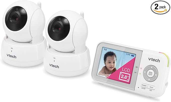 VTech Baby Monitor No WiFi, 2 Cameras & Remote Pan-Tilt-Zoom for Twins & Two Rooms – Hack-Proof, 19Hr Battery, 1000ft Range, Auto Night Vision, Temperature Sensor | VM923-2
