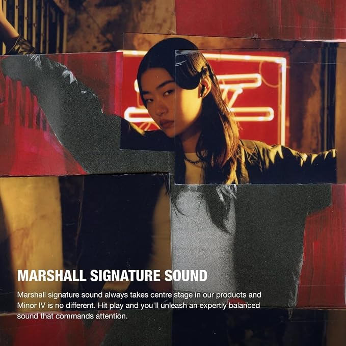 Marshall Minor IV True Wireless Bluetooth Earbuds - 30+ Hr Playtime with Charging Case | Microphone for Calls | IPX4 Water-Resistant Design - Black