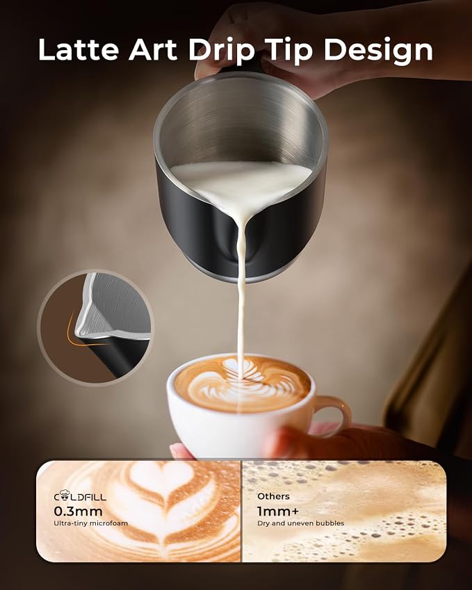 21.16oz/600ml Milk Frother, 8-in-1 Automatic Milk Frother and Steamer, Electric Hot & Cold Foam Maker, Ergonomic Grip Stainless Steel Detachable Frother for Coffee, Latte, Cappuccino