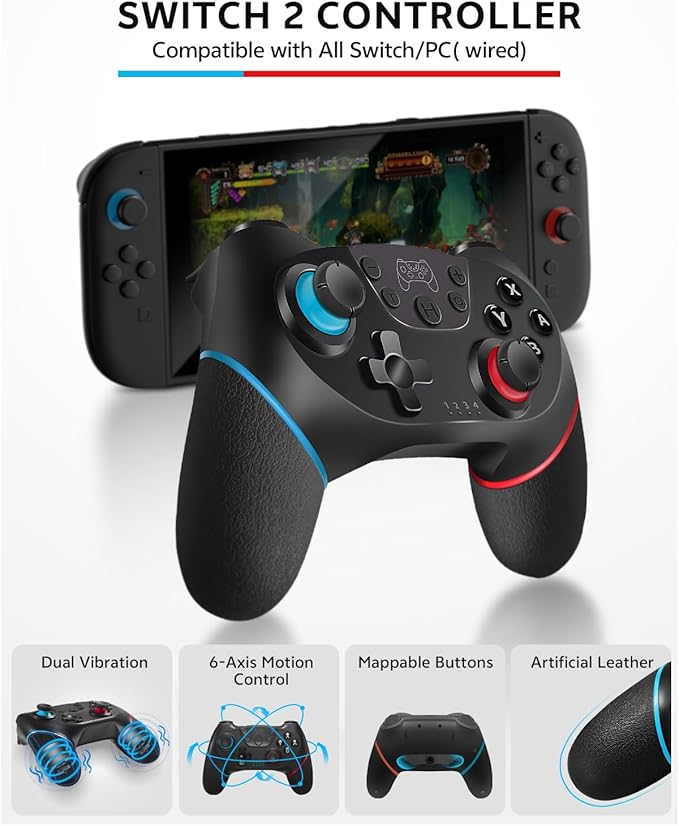 Pro Controller Accessories Bundle for Nintendo Switch 2, 17-in-1: Carrying Case, Screen Protector, Thumb Grip for Joycon, Dockable Console Protective Cover Shell, Steering Wheel, 2025 Switch2 Game Kit
