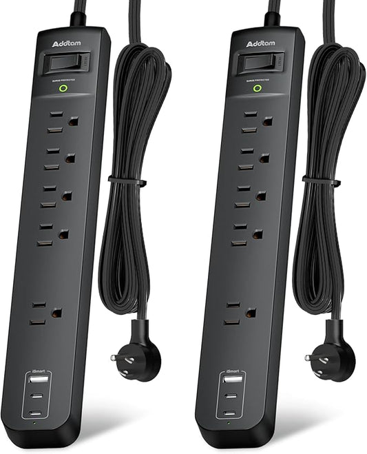 10Ft Surge Protector Power Strip- Addtam Extension Cord with 5 AC Outlets 3 USB Ports(2 USB C), 1875W/15A, Flat Plug, Outlet Extender for Home Office Supplies College Dorm Room Essentials,ETL Listed