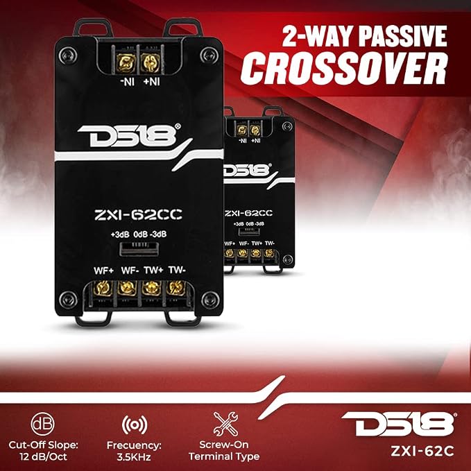 DS18 ZXI-62C 6.5" 2- Way Car Audio Component Speaker System with Kevlar Cone - Set of Woofer, Crossover & Tweeter