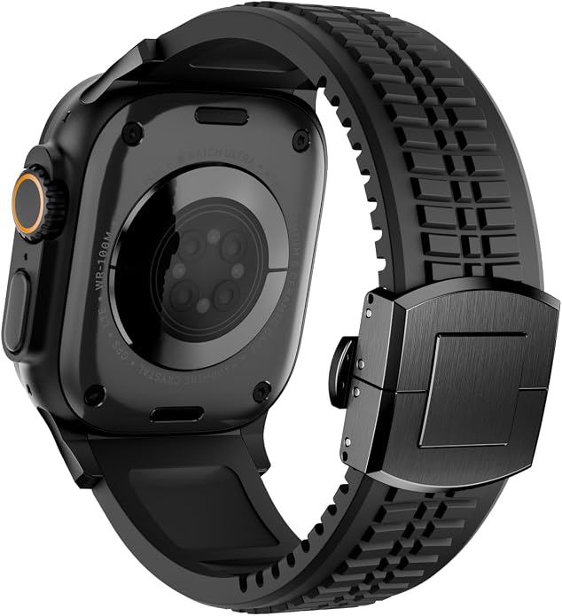Silicone Watch Band Compatible with iWatch Ultra 2 / Ultra/Series 10 9 8 7 (44mm 45mm 46mm 49mm), Sport bands with Folding buckle, Rugged Heavy Duty Modern Design for Men