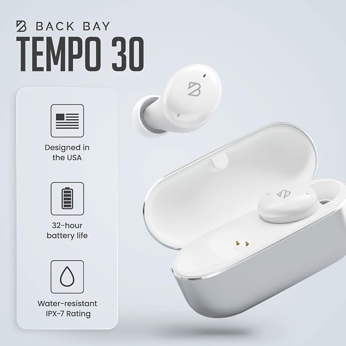 Back Bay Audio Wireless Earbuds for Small Ears, Award-Winning Sound w/Bass Mode, Durable Sweatproof Bluetooth Earbuds, Comfortable for All Ears