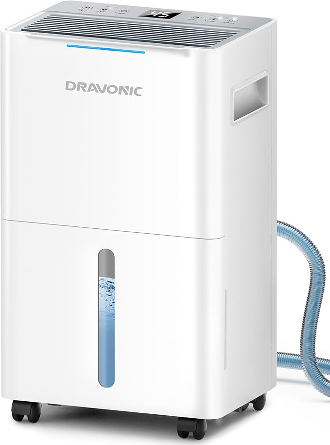 Dehumidifier for Home Bedroom & Bathroom, Basement & Large Room, Color-Changing Humidity Light, Quiet 40dB, Continuous Drain Hose, 3 Modes, Auto Humidity Control (White, 1,500 Sq.Ft)