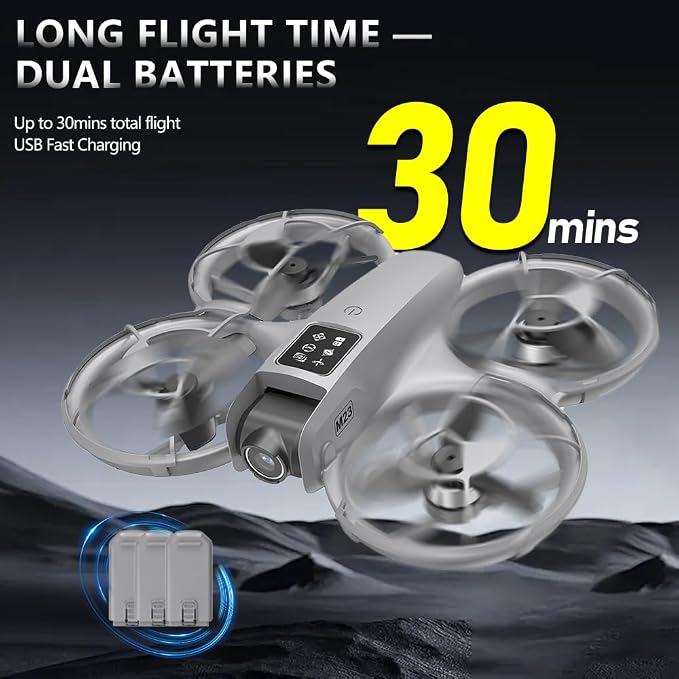 Drone with camera for kids and Remote – Beginner RC Drone for Kids with Brushless Motor, Optical Flow Hover, One-Key Takeoff, FPV Video (Grey-Batteries*3)