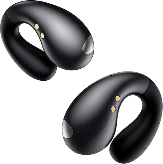 Boytond Ultra Open Ear Earbuds - Comfortable Clip-On Bone Conduction Earbuds, Over-The-Ear Open Headphones with Waterproof Build for Running, Gym Workouts, and Outdoor Sports, Obsidian Black