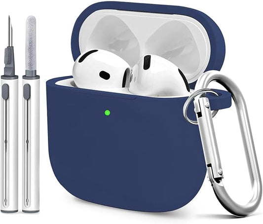 Silicone Case Cover for AirPods 4th Gen, Soft Skin, Full Protection, Keychain, Cleaner Kit (Midnight Black)