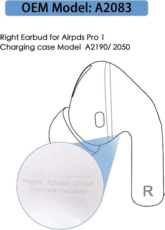 Original OEM Single Earbud for Right Apple Airpods Pro 1st Gen Earbud,Single Right Ear Side Only(A2083)
