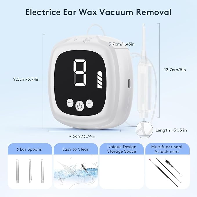 Ear Vacuum Wax Removal Kit, 9 Adjustable Strong Suction Levels Electric Ear Wax Vacuum Cleaner, Reusable Ear Suction Device for Adults Kids Home & Travel