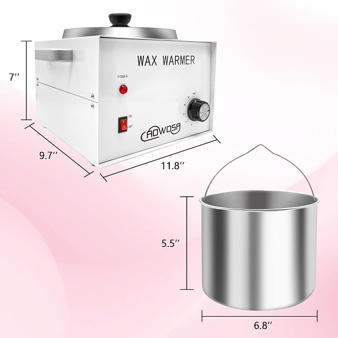 Large Single Waxing Warmer Professional 3L Electric Wax Heater Machine Hold 5.5 Lbs for Hair Removal, Large Wax Pot Paraffin Facial Skin Body SPA Salon Equipment with 100 Sticks