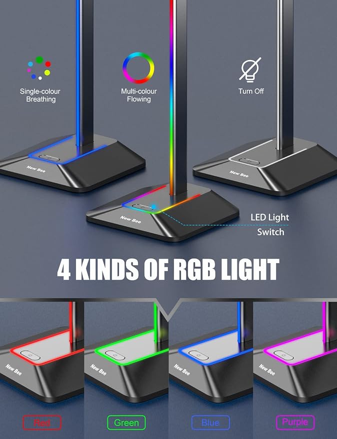 New Bee USB Headset with Microphone RGB Headphone Stand