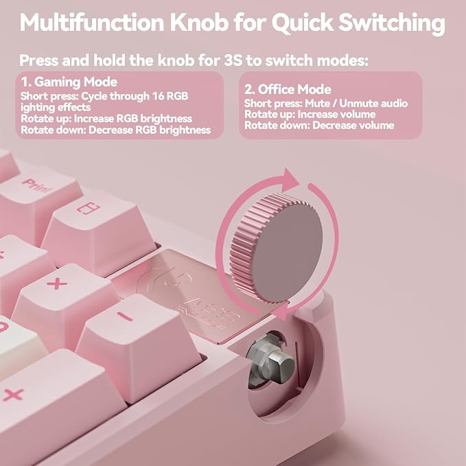 LEOBOG A98 Wireless Mechanical Keyboard, Tri-Mode BT5.0/2.4GHz/USB-C, Creamy Keyboard with Number Pad, Gasket Structure Hot Swappable, PBT Keycaps, RGB Backlit Pink Gaming Keyboard with Knob for PC