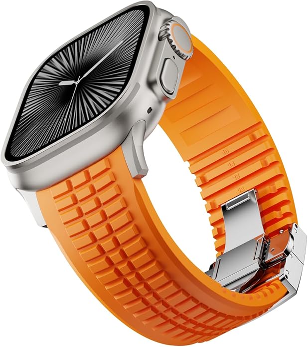 Silicone Watch Band Compatible with iWatch Ultra 2 / Ultra/Series 10 9 8 7 (44mm 45mm 46mm 49mm), Sport bands with Folding buckle, Rugged Heavy Duty Modern Design for Men