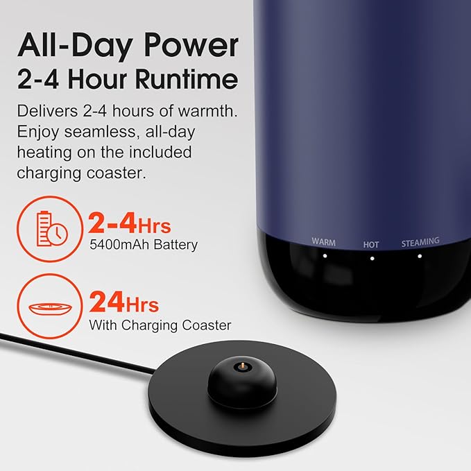 Vsitoo S5 Self Heating Travel Mug 16oz, Rechargeable Coffee Mug with Car Charger Kit, AI Auto-Sensing Temp Control Heated Cup for Home Office Car, App Control, Gift Women Men - Blue