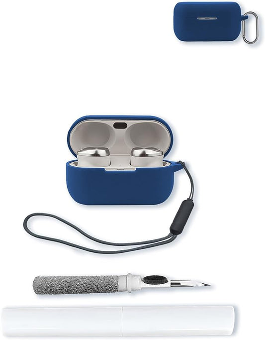 Case for Technics EAH-AZ100 Technics Reference Class Hi-Fi Wireless Earbuds,Soft Protective,BOVUGAC Silicone Case Cover with Keychain & Cleaning Kit & Lanyard for Technics EAH-AZ100-K Earbuds-Blue