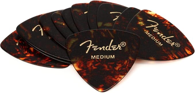 Fender Classic Celluloid Guitar Picks 346 Shape, Guitar Accessories, Tortoise Shell, Medium, 12-Pack