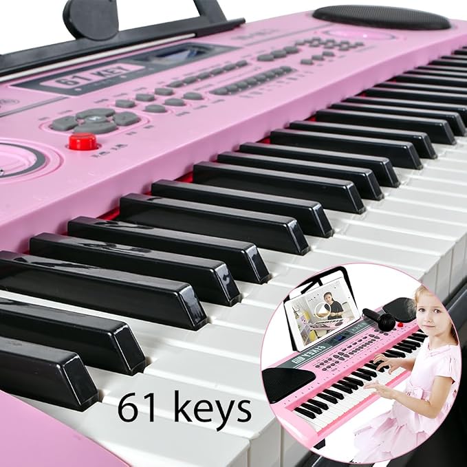 iMeshbean 61 Key Keyboard Piano,Electric Piano Keyboard with Stand for Beginners,Digital Music Keyboard with Microphone,Keyboard stand,Built-In Stereo Speakers