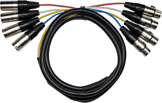4-Channel XLR Male to Female Audio Snake Cable, Color Coded for Live, Recording, Studios, Mixers, IEM & Mic Systems, 10Ft