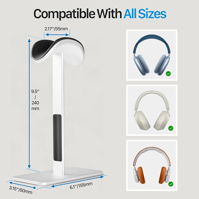 AirPods max Stand with Sleep Mode, Headphone Stand for Desk, Aluminum, Anti-Slip Base, Anti-Scratch Touch Surface(Silver)