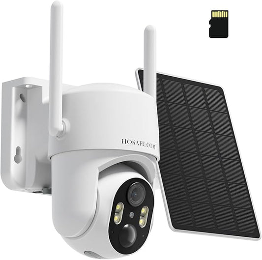 HOSAFE.COM Wireless Security Camera Outdoor, Free Cloud Storage, 360° PTZ Remote Cameras for Home Security Solar Powered, 2K 3MP Surveillance & Security Cameras, IP66 Waterproof