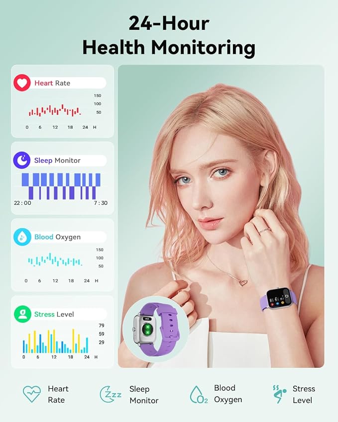Quican Smart Watches for Women, Compatible for iPhone and Android Phones | 1.8" Fitness Tracker Watch, Waterproof, Calling, Heart Rate/Sleep Monitor, Alexa, Gifts for Women, Silicone Band, Purple