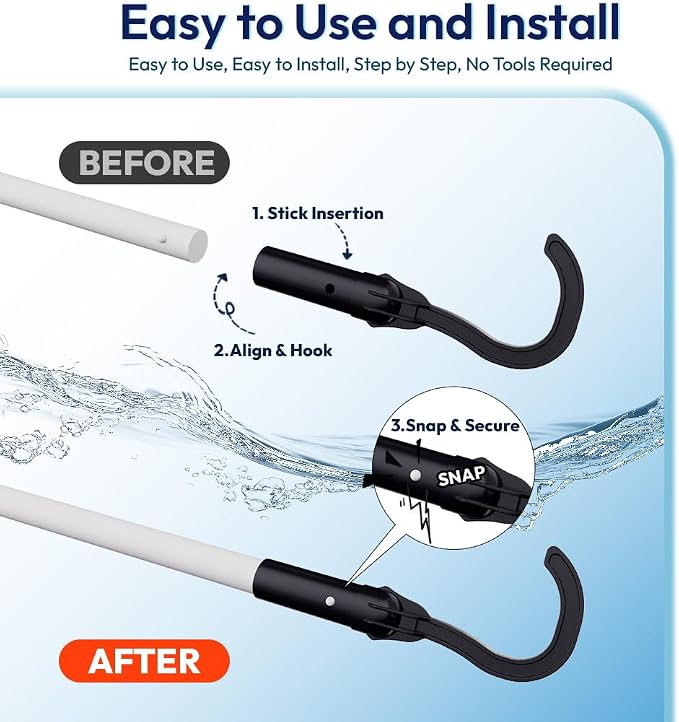Multifunctional Pool Hook for All Robotic Pool Cleaners, Compatible with Cordless, Above Ground & Underwater Robots, Attaches to Telescopic Poles, Pool Accessories