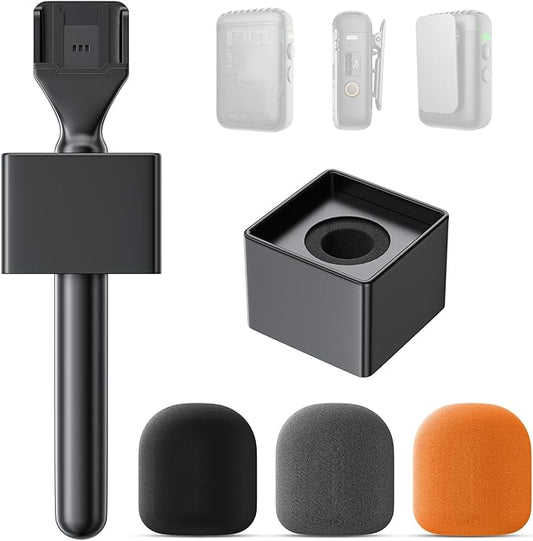 MELONARE MH-30 Handheld Microphone Holder, Wireless Lavalier Mic Stand Adapter Mount w/Foam Cover, Mic Handle Compatible with DJI, RODE, HOLLYLAND, BOYA Microphones for Interviews, Outdoor Recording