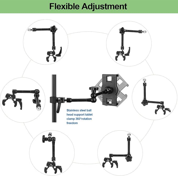 Mippko iPad Holder for Microphone Stand/Mic Music Stand,Tablet Mount Compatible with 4.7~12.9" / Nexus/LG G Pads/e-Reader/Switch/iPhone,360° Adjustable 10" Long Aluminum Alloy Arm