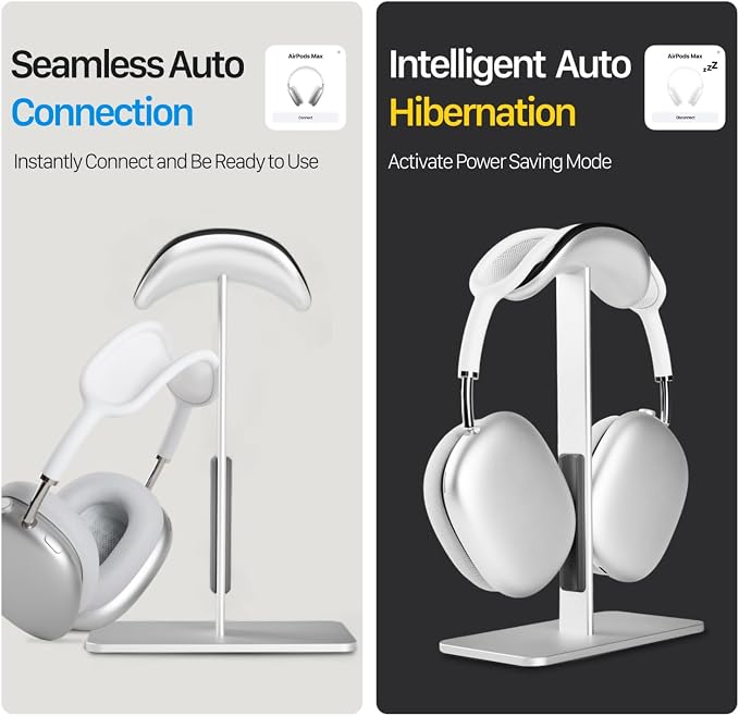 AirPods max Stand with Sleep Mode, Headphone Stand for Desk, Aluminum, Anti-Slip Base, Anti-Scratch Touch Surface(Silver)