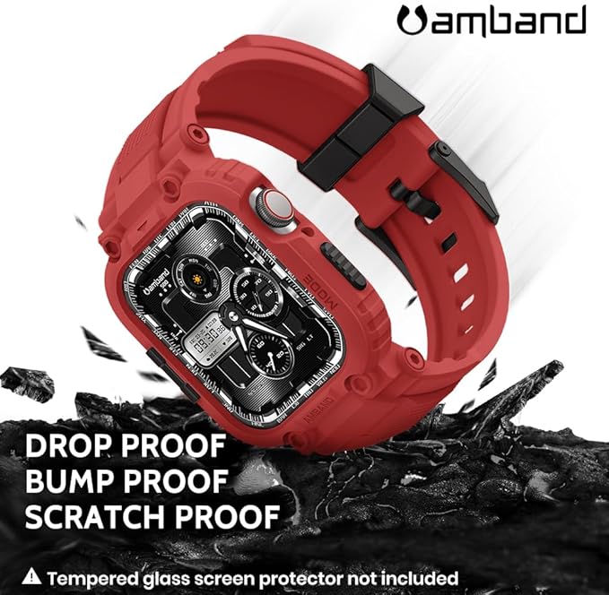 amBand Bands Compatible with Apple Watch 9/8/7/SE (3/2/1)/6/5/4 45mm/44mm Case for Men, M1 Sport Series Rugged Bumper Protective Cover for iWatch SE3/SE2/6/SE/5/4 44 mm - Mars Red