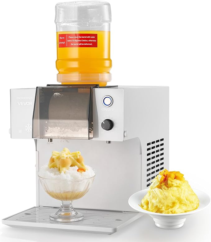 VEVOR Snowflake Ice Machine, 132LBS/24H Snowflake Ice Maker, Ice-Shaver Machine with Stainless Steel Blade, Electric Snow Cone Maker with 0.48Gal Tank, 90S Fast Pre-Cooling, for Home & Small Gathering