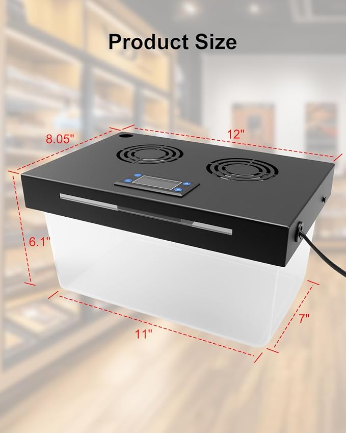 Electric Humidifier for Cabinet with Humidity Temperature Control, 110V Circulating Fan for 10-50 Cubic Ft Storage, 30-80% RH Adjustable
