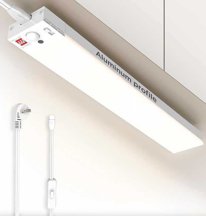 Under Cabinet Lighting Plug in, AC120V 3CCT 3000/4000/5000K Motion Sensor Light Indoor with Timer, Super Bright Linkable LED Counter Light for Kitchen, Closet, White 36 Inch, 1Pack