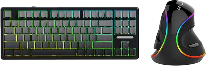 DELUX Wired Ergonomic Mouse and Mechanical Gaming Keyboard Combo, M618PLUS RGB Ergonomic Vertical Mouse, KM87PRO Wireless Mechanical Keyboard (M618PLUS RGB-KM87PRO)