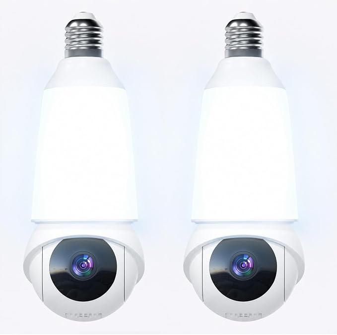 Light Bulb Security Camera, Smart AI Cam 2K HD Outdoor Lightbulb Camera, 5G&2.4G WiFi PTZ Camera, 1000-Lumen LED, Color Night Vision, 911 Emergency Calling, Motion Dection (2Pack)