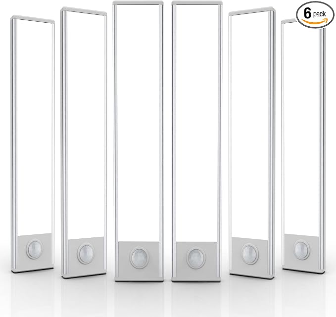 6 Pack Under Cabinet Lights Wireless, 40 LED Motion Sensor Light Indoor Rechargeable Magnetic Closet Lights Battery Operated, Under Counter Lights for Kitchen, Wardrobe, Hallway, Stairs