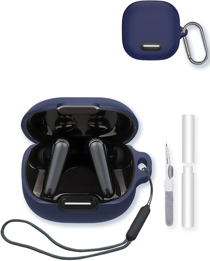 Case for Anker Soundcore Liberty 4 NC True Wireless Earbuds,Soft Protective,BOVUGAC Silicone Case Cover with Keychain & Cleaning Kit & Lanyard for Anker Soundcore liberty4 NC-Blue